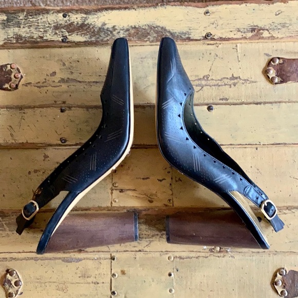 NWOB ABS ALLEN SCHWARTZ 100% LEATHER CUTOUT STACKED CHUNKY HIGH HEEL PUMPS 8.5 - Picture 3 of 14